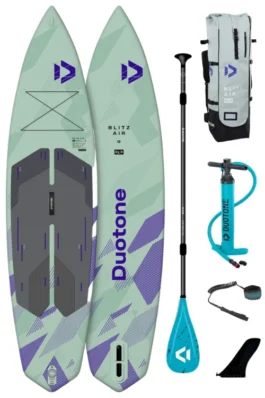 Paquete de paddle surf Duotone Blitz Air SLS con tabla, remo, bomba, mochila, leash y quilla